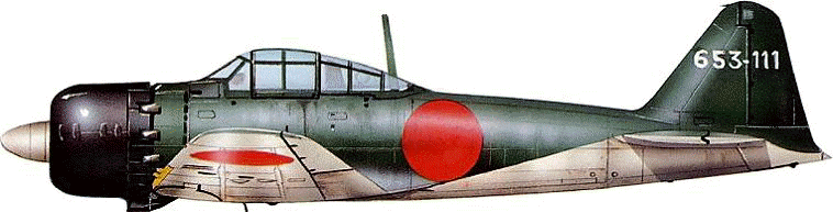 Mitsubishi A6M5 Zero - based with thanks on an illustration in 'Jane's War at Sea - Centennial Edition' (Jane's Publishing 1997)
