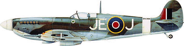 Spitfire Mark IX EN398 flown by the RAF's highest scoring ace, J.E. 'Johnnie' Johnson - reproduced with thanks from Daniel March 'British Warplanes of World War II' (Grange Books, 2000)